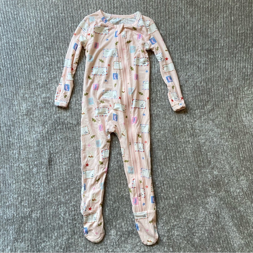 Ollie Jay Bamboo Christmas Footie Sleeper 18-24 Months Letters Santa Pastel Pink